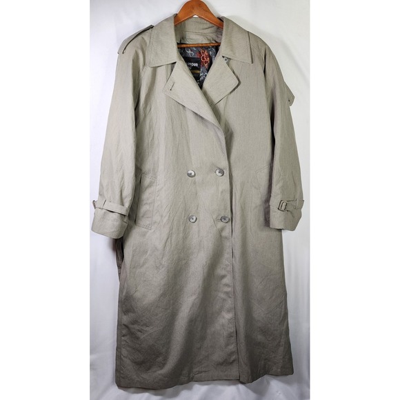 Vintage London Fog Trench Coat 14 Regular‎ Tan Long Raincoat USA Floral Wamsutta